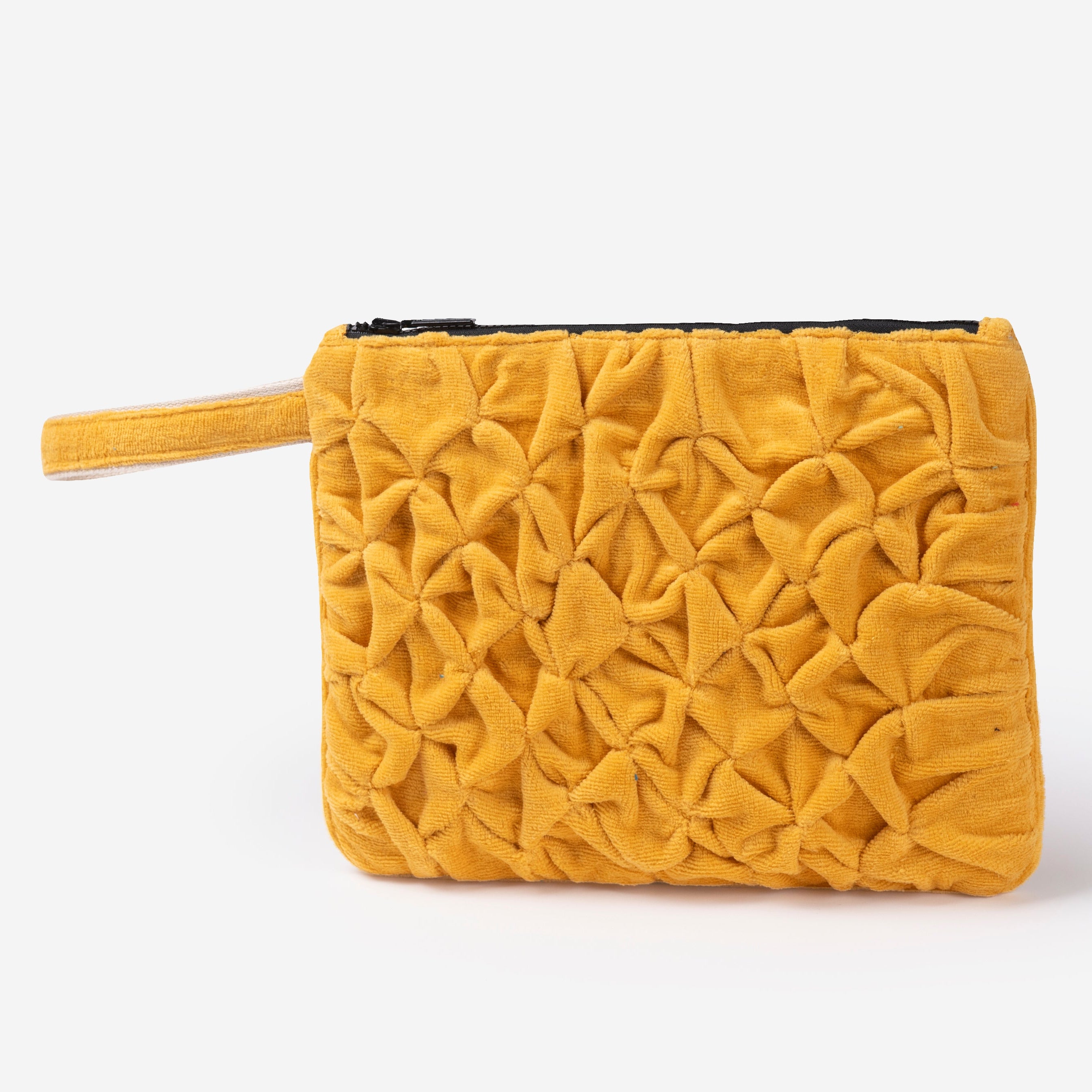 Yellow textured pouch on a white background