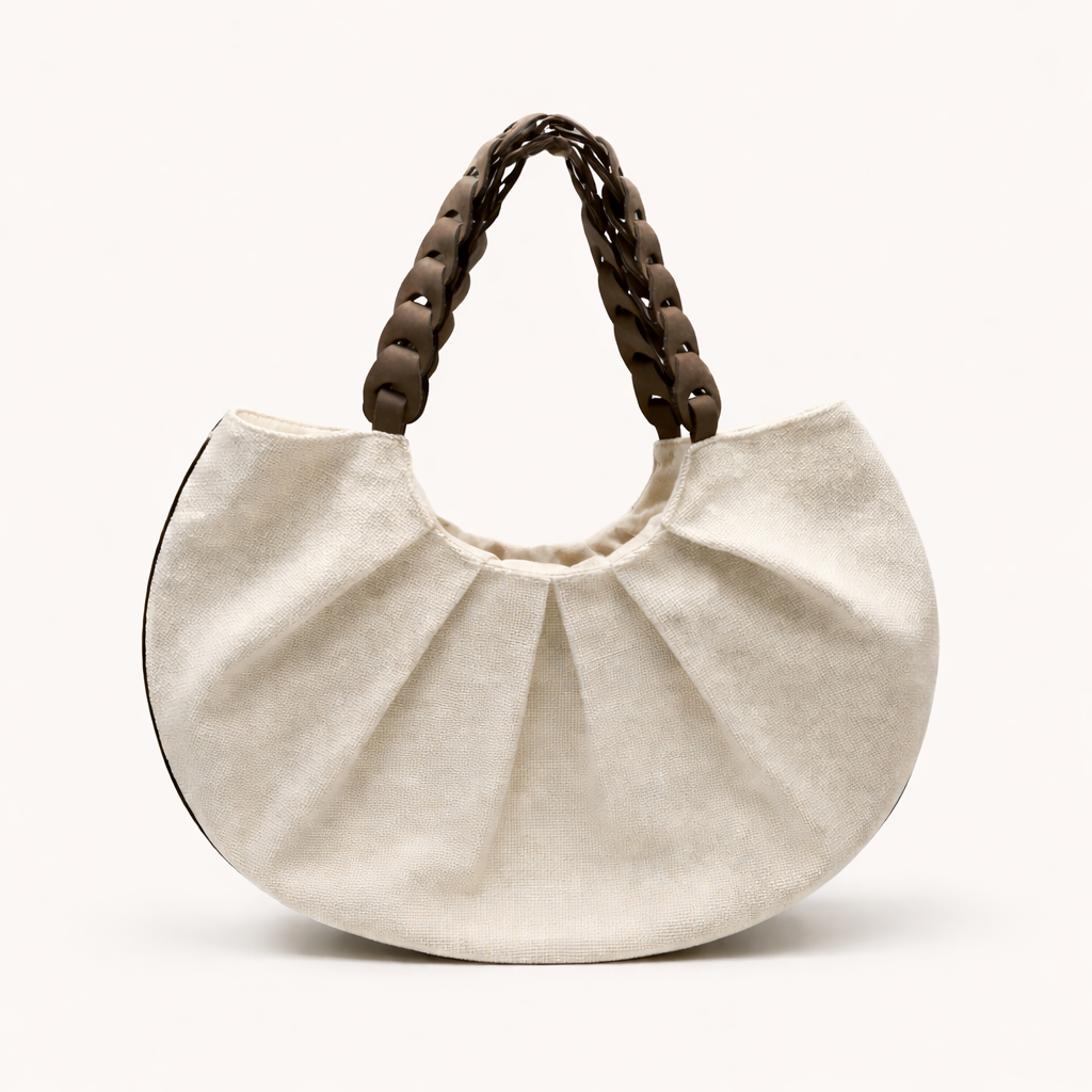 NAIFAROU Beige handbag with braided brown handles 