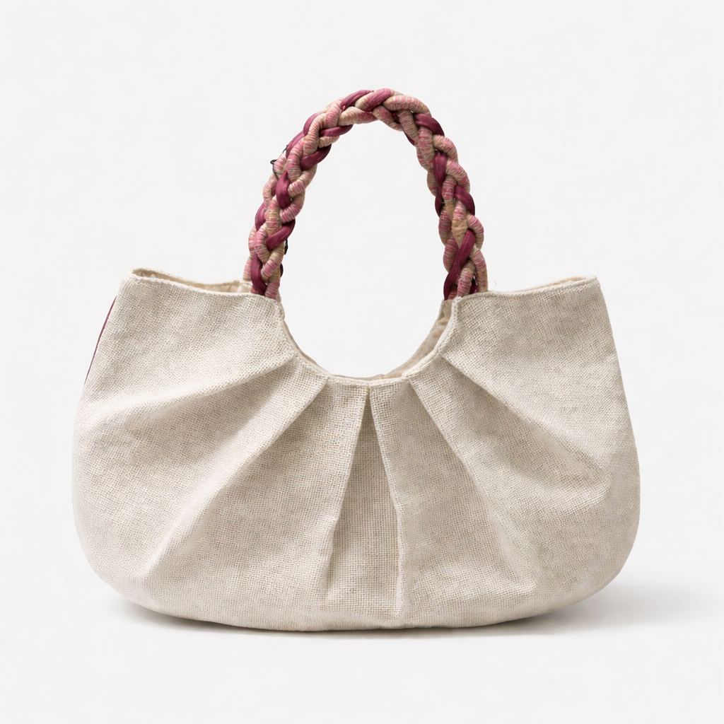 Beige handbag with braided handle 